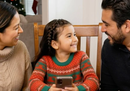Child reacting to personalized Santa video - Christmas magic moment